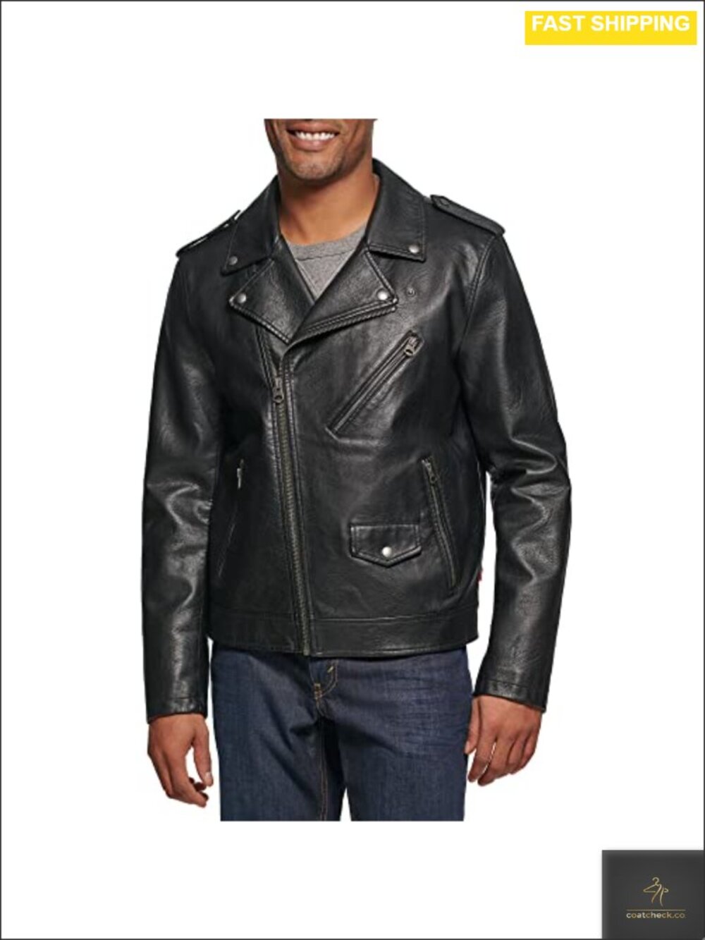 Faux Leather Motorcycle Jacket Asymmetrical Zip Moto Biker Coat Men's